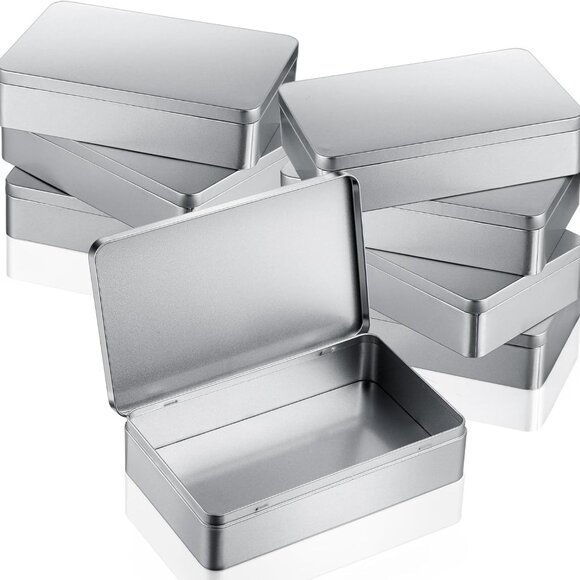 1 Pack 8.5 by 5.3 by 1.9 Inch Silver Rectangular Empty Tin Box Containers, Gift, - Picture 1 of 8